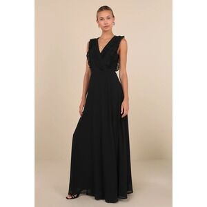 NWT Lulus Major Elegance Black Sleeveless Ruffled Wrap Maxi Dress SZ SMALL